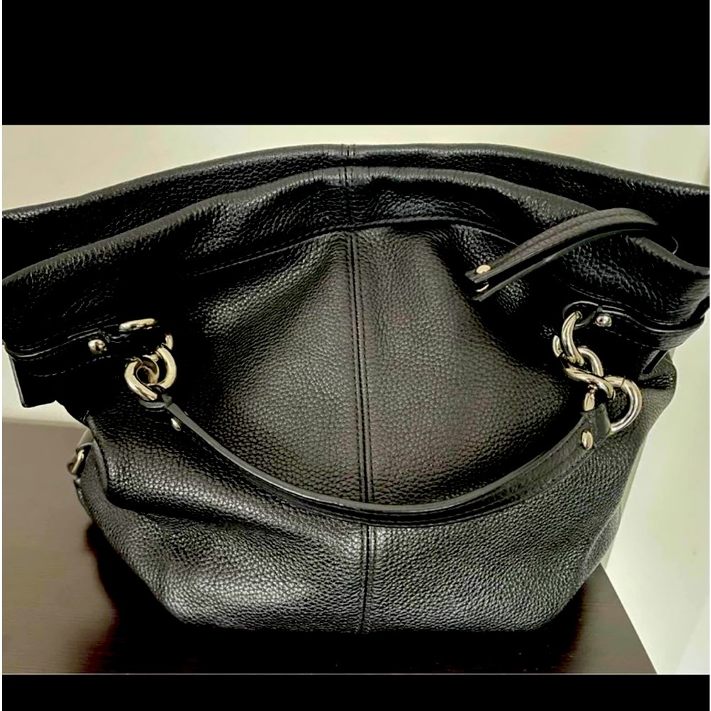 Coach Black Pebbled Leather Shoulder Bag with Silver Chain Accents